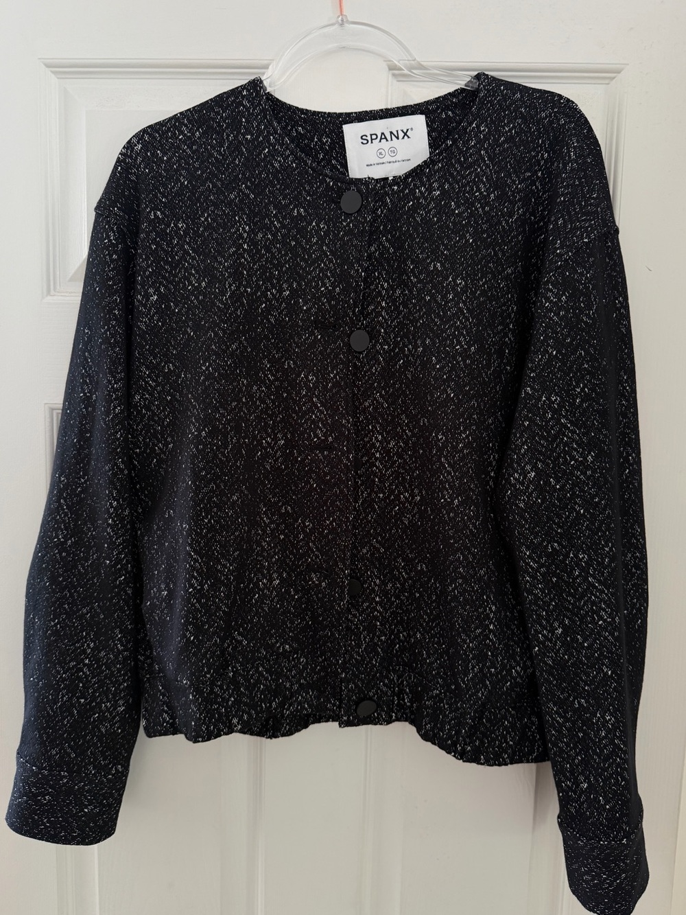 NWOT SPANX Black Herringbone Ponte Knit Bomber Jacket XL